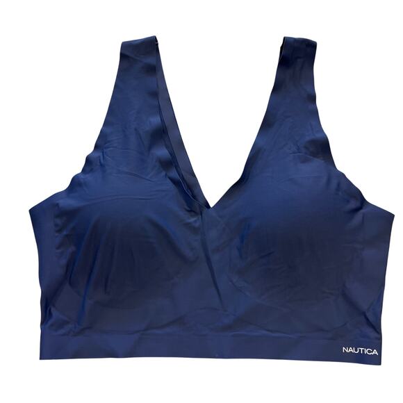 Nautica Navy Blue Seamless V-Neck Sports Bra Large - Picture 1 of 3